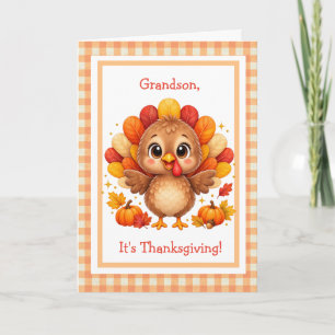 Cute Fall Turkey Thanksgiving Grandson Card