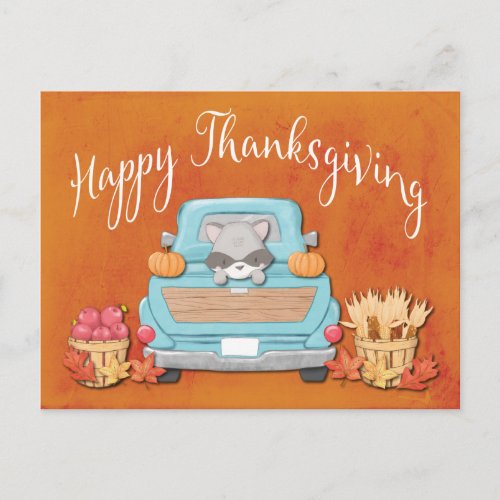 Cute Fall Vintage Truck Happy Thanksgiving Postcard