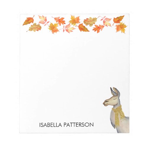 Cute Fall Watercolor Calm Llama Falling Leaves Notepad