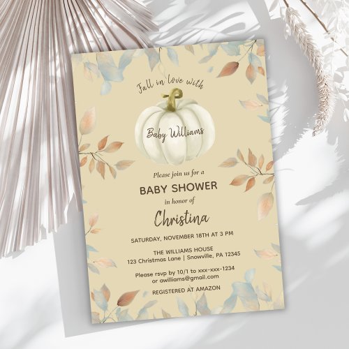 Cute Fall Watercolor Pumpkin Baby Shower Invitation