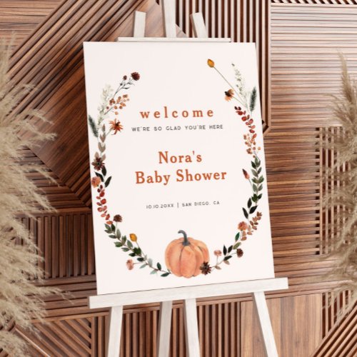 Cute Fall Wildflower Pumpkin Baby Shower Welcome Foam Board