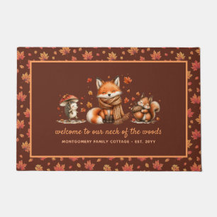 Cute Fall Woodland Animals Personalized Autumn Doormat
