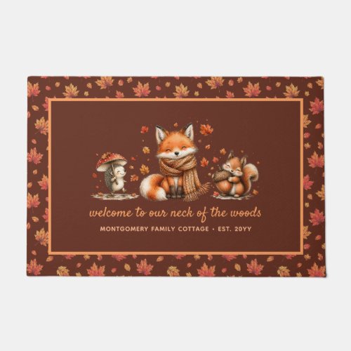 Cute Fall Woodland Animals Personalized Autumn Doormat