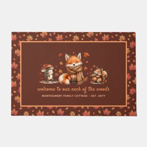 Cute Fall Woodland Animals Personalized Autumn Doormat