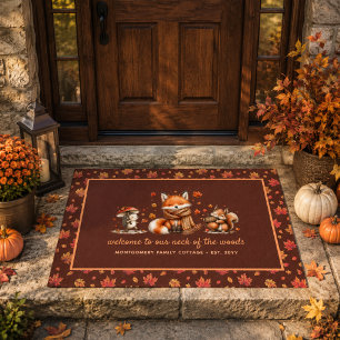 Cute Fall Woodland Animals Personalized Autumn Doormat