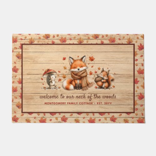Cute Fall Woodland Animals Rustic Personalized Doormat