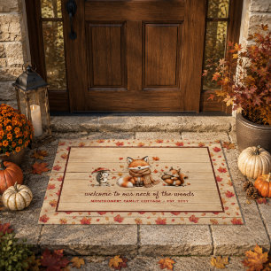 Cute Fall Woodland Animals Rustic Personalized Doormat