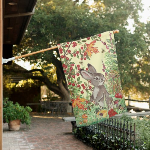 Cute Fall Yellow Rabbit Woodland Nature Foliage House Flag