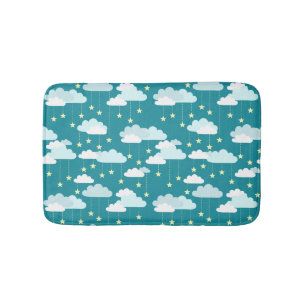 Cute Falling Stars & Clouds Pattern Bath Mat