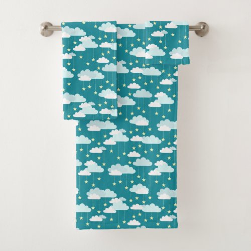 Cute Falling Stars  Clouds Pattern Bath Towel Set