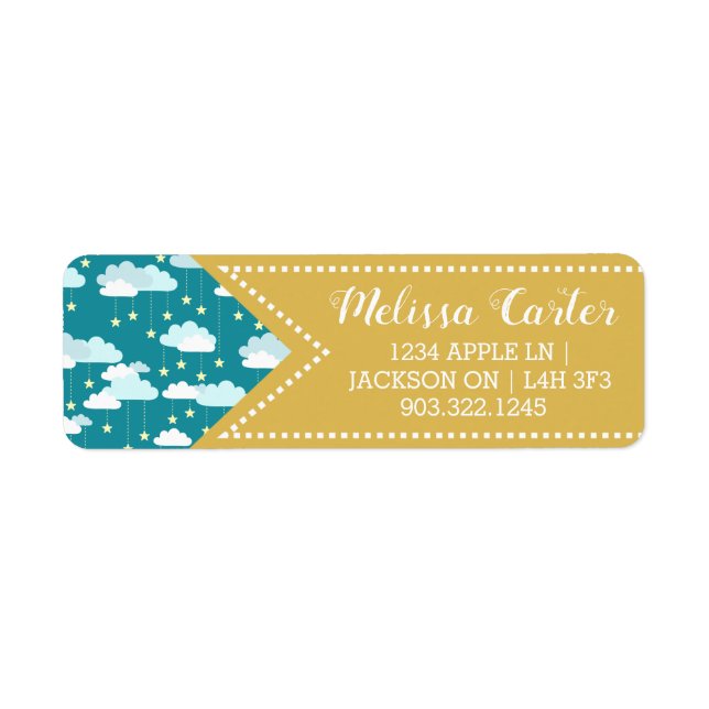 Cute Falling Stars & Clouds Pattern Label (Front)