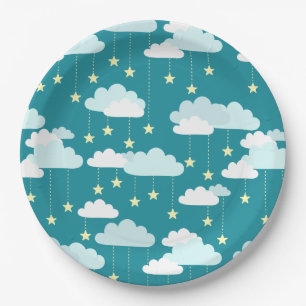 Cute Falling Stars & Clouds Pattern Paper Plates