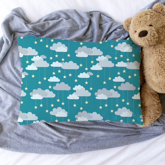 Cute Falling Stars & Clouds Pattern Pillow Case (Cute Falling Stars and Clouds Pillowcase (choose your own background colour))