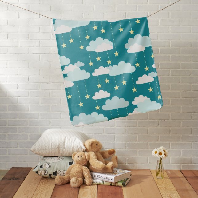 Cute Falling Stars & Clouds Pattern Swaddle Blanket (In Situ)