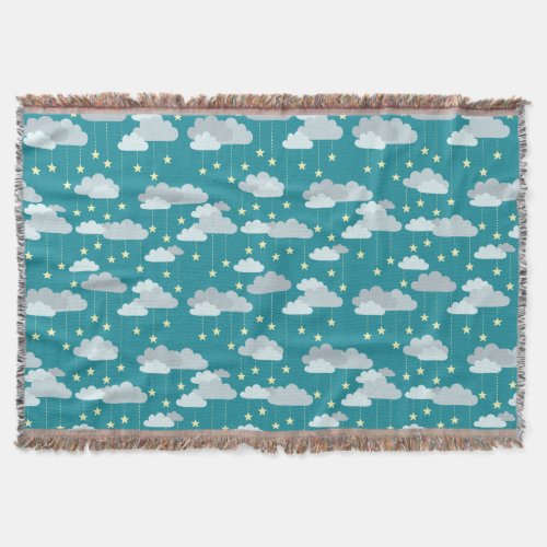 Cute Falling Stars  Clouds Pattern Throw Blanket