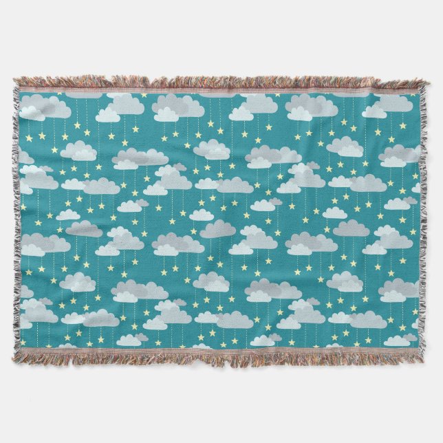 Cute Falling Stars & Clouds Pattern Throw Blanket (Front)