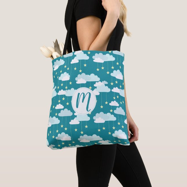 Cute Falling Stars & Clouds Pattern Tote Bag (Close Up)
