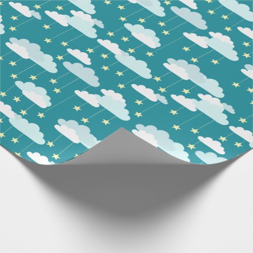 Cute Falling Stars  Clouds Pattern Wrapping Paper