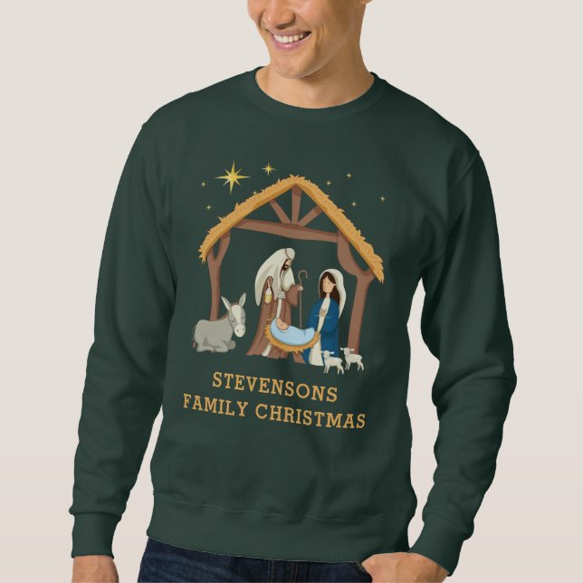 Cute Family Christmas Baby in a Manger Sweatshirt (Front)