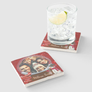 Cute Family Christmas Snow Globe Photo Stone Coaster
