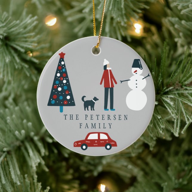 Cute family Christmas tree Scandinavian photo Ceramic Ornament (Tree)