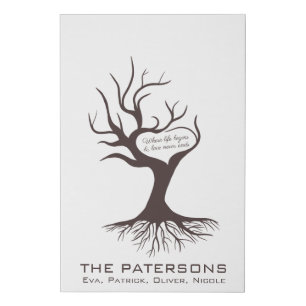 Cute Family Dark Brown Tree Handprints Modern Chic Faux Canvas Print