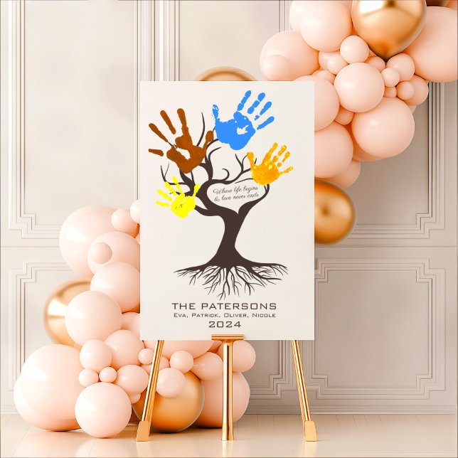Cute Family Dark Brown Tree Handprints Modern Chic Foam Board (Creator Uploaded)