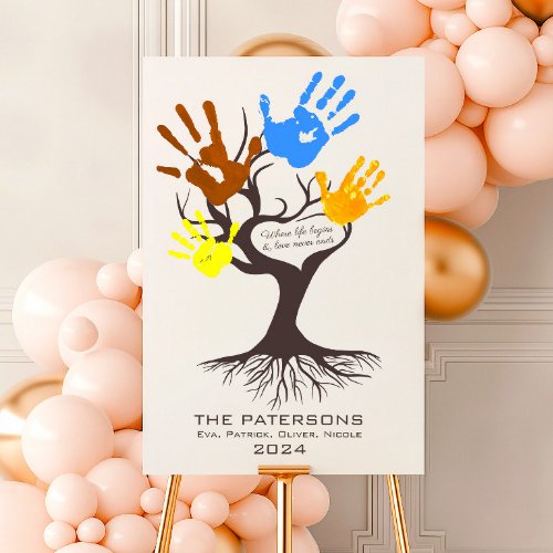 Cute Family Dark Brown Tree Handprints Modern Chic Foam Board