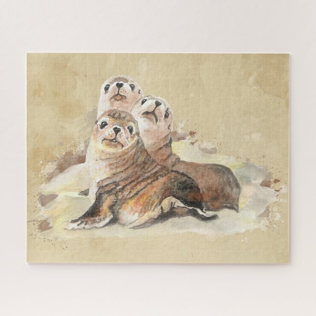 Cute Family Friends Seals Animals Marine Animals Jigsaw Puzzle (Horizontal)