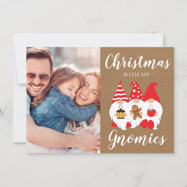 Cute Family Gnomes Christmas Photo Holiday Card (Front)