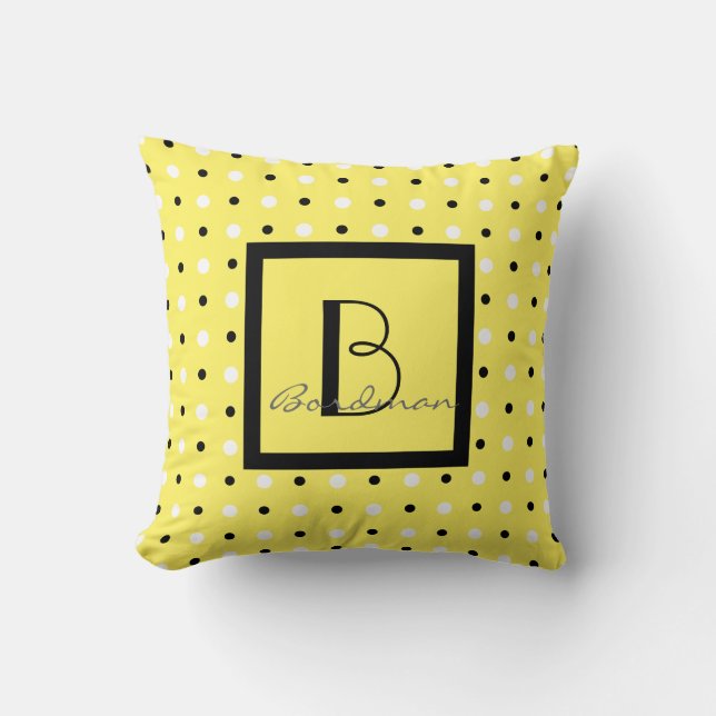 Cute Family Keepsake, Yellow w Polka Dots Throw Pillow (Front)