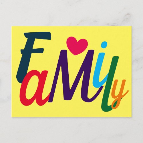 Cute Family Love Colorful Postcard