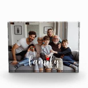 Cute Family Love White Script Custom Horizontal Photo Block