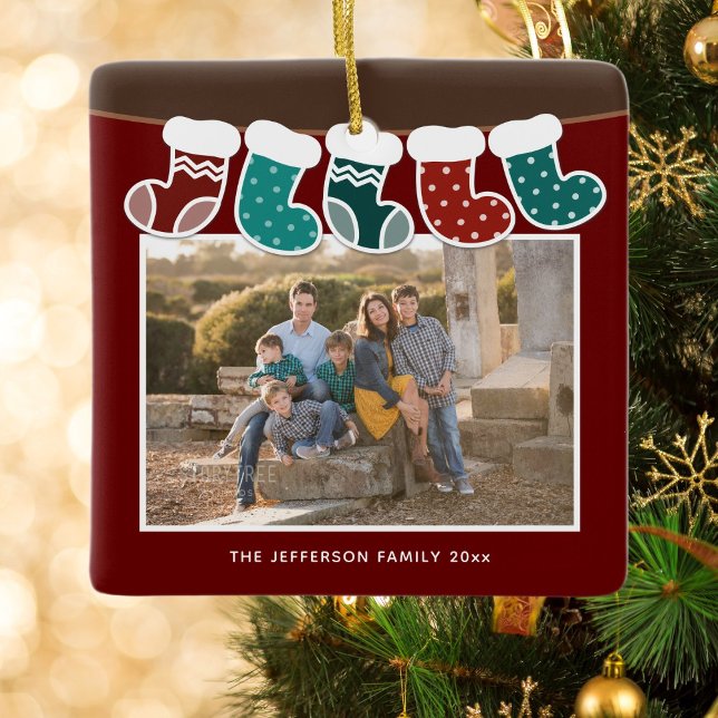 Cute Family Matching Stockings Christmas Photo Ceramic Ornament (Creator Uploaded)