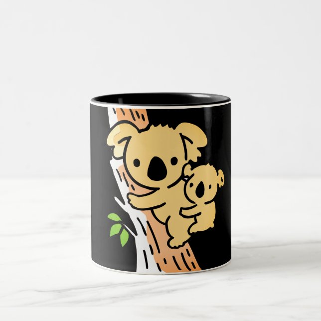 Cute Family Mother Koala Bear With Baby Two-Tone Coffee Mug (Center)