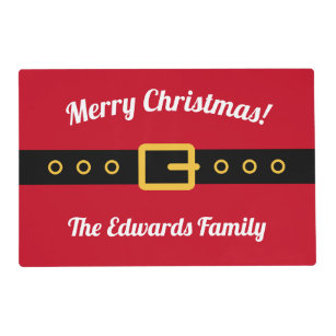 Cute family name Merry Christmas Santa Claus belt Placemat
