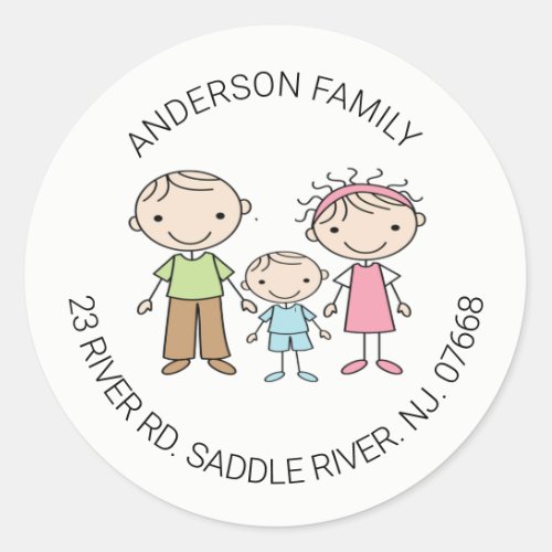 Cute Family of 3 Return Address Classic Round Clas Classic Round Sticker
