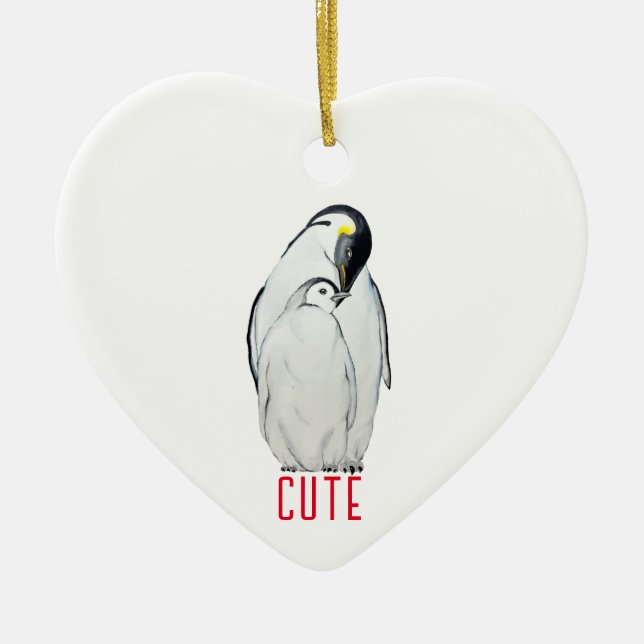 Cute family of emperor penguins T-Shirt Ceramic Ornament (Front)