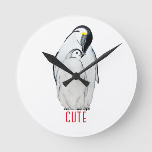 Cute family of emperor penguins T-Shirt Round Clock