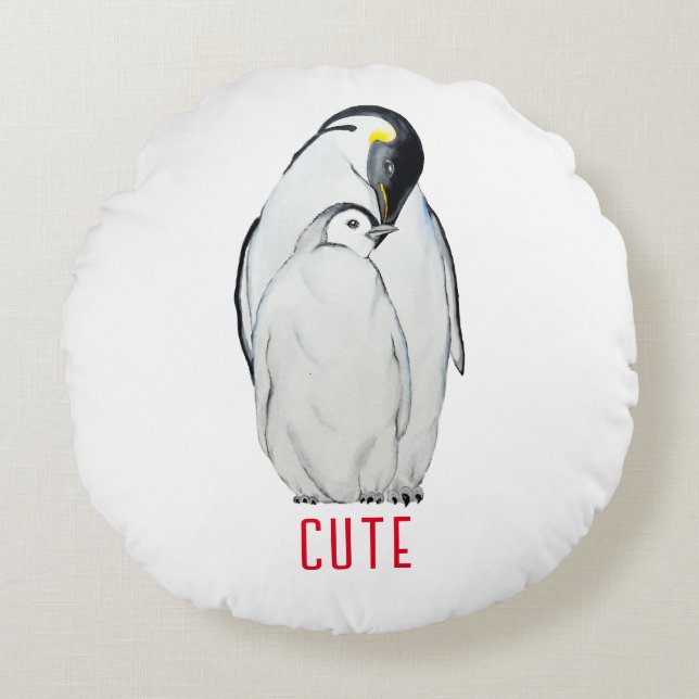 Cute family of emperor penguins T-Shirt Round Pillow (Front)