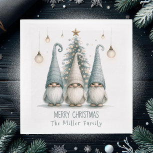 Cute Family of Gnomes At Christmas, Personalized Napkins