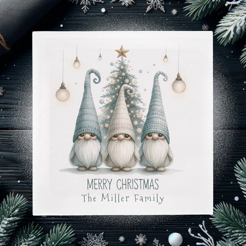 Cute Family of Gnomes At Christmas Personalized Napkins