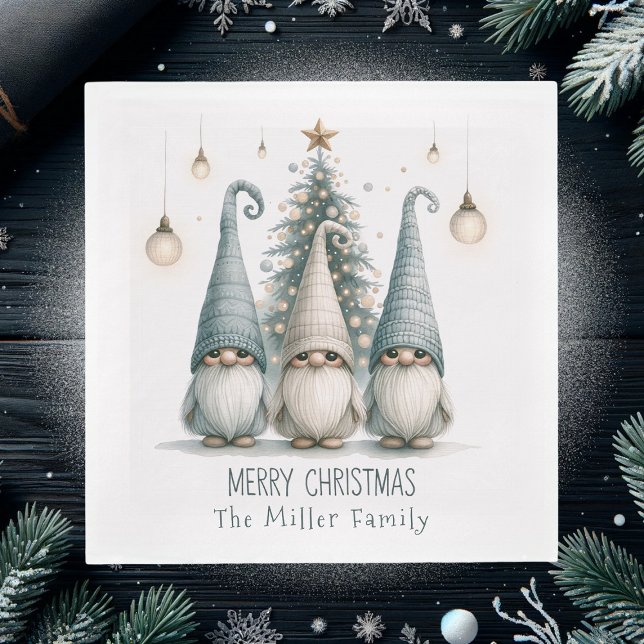 Cute Family of Gnomes At Christmas, Personalized Napkins (Creator Uploaded)