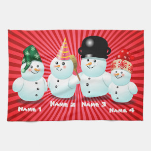 Cute Family Of Snowmen Customizable Cartoon Kitchen Towel