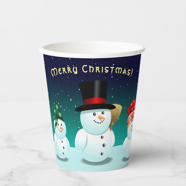 Cute Family Of Snowmen Paper Cups (Front)