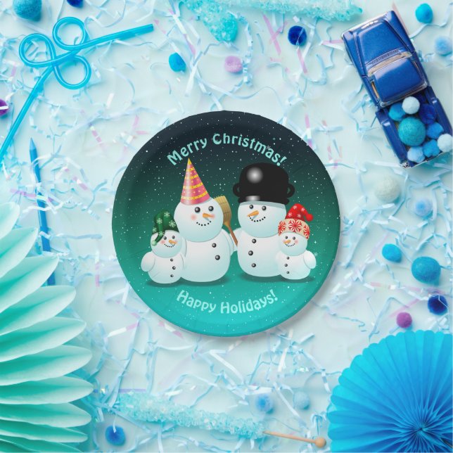 Cute Family Of Snowmen Paper Plates (Party)