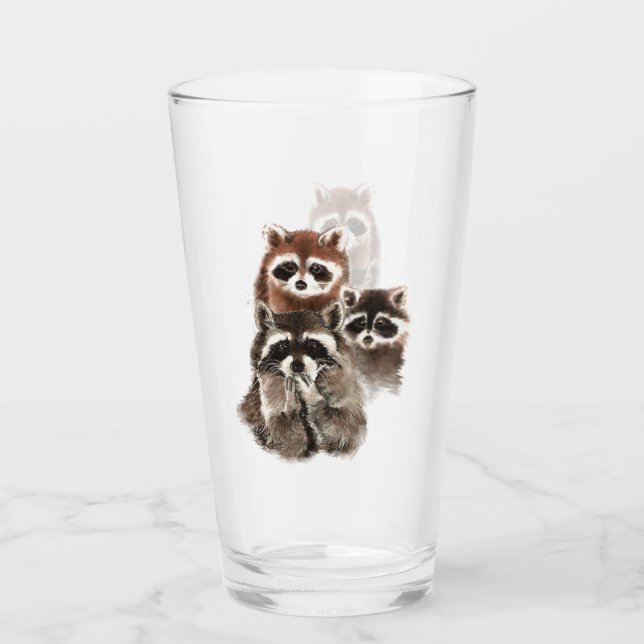Cute Family or Friends Raccoon Animal Art Glass (Back)