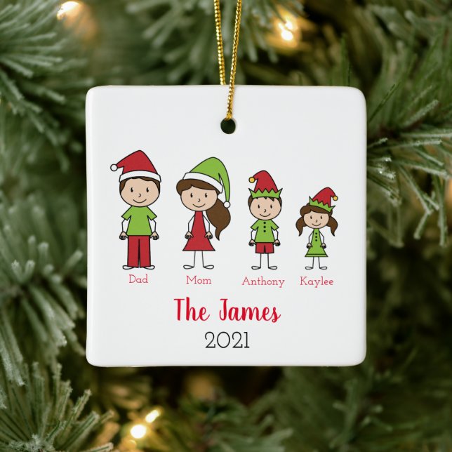 Cute Family Personalized Christmas Ceramic Ornament (Tree)