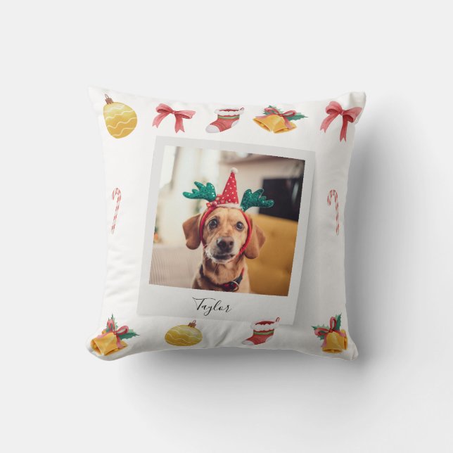 Cute Family Pet Dog Custom Christmas Holiday Throw Pillow (Front)