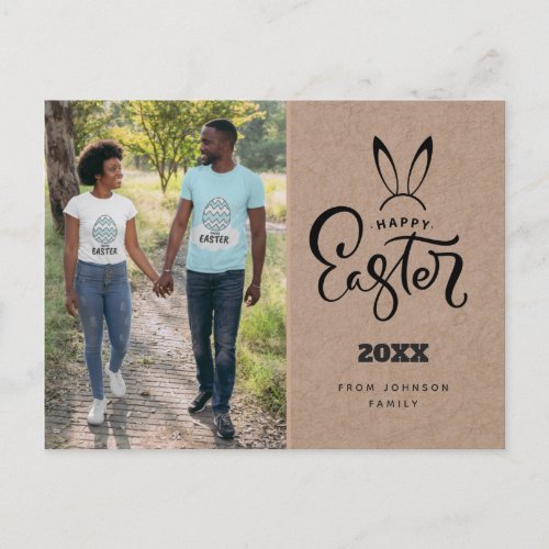 Cute Family Photo Name Easter Greetings Rabbit Ear Postcard